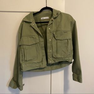 Zara army green cropped jacket